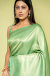 Mint Green Banarasi Silk Saree With Unstitched Blouse