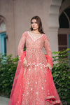 Coral Short Top Net Lehenga Set With Net Dupatta