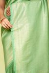 Mint Green Banarasi Silk Saree With Unstitched Blouse