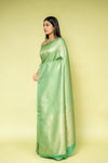 Mint Green Banarasi Silk Saree With Unstitched Blouse