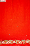 Red Chiffon Embroidered Saree With Unstitched Blouse
