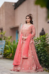 Coral Short Top Net Lehenga Set With Net Dupatta