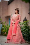 Coral Short Top Net Lehenga Set With Net Dupatta