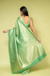 Mint Green Banarasi Silk Saree With Unstitched Blouse
