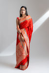 Red Banarasi Silk Saree With Unstitched Blouse