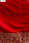 Red Banarasi Silk Saree With Unstitched Blouse