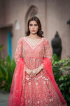Coral Short Top Net Lehenga Set With Net Dupatta