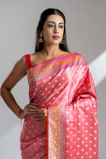Gajari Banarasi Silk Saree With Unstitched Blouse