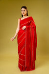Red Organza Embroidered Saree With Unstitched Blouse