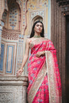 Rani Banarasi Silk Embroidered Saree With Unstitched Blouse