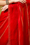 Red Organza Embroidered Saree With Unstitched Blouse