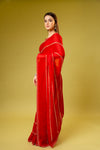 Red Organza Embroidered Saree With Unstitched Blouse