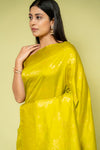 Pista Banarasi Silk Saree With Unstitched Blouse