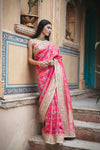 Rani Banarasi Silk Embroidered Saree With Unstitched Blouse