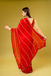 Red Organza Embroidered Saree With Unstitched Blouse