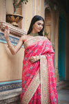 Rani Banarasi Silk Embroidered Saree With Unstitched Blouse