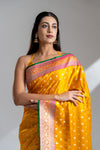 Mustard Banarasi Silk Saree With Unstitched Blouse