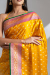 Mustard Banarasi Silk Saree With Unstitched Blouse