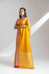 Mustard Banarasi Silk Saree With Unstitched Blouse