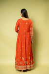 Rust Georgette Floor Length Readymade Suit With Net Dupatta