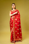 Red Banarasi Silk Embroidered Saree With Unstitched Blouse