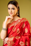Red Banarasi Silk Embroidered Saree With Unstitched Blouse
