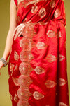 Red Banarasi Silk Embroidered Saree With Unstitched Blouse