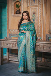 Soft Hues Rama Banarasi Silk Saree With Unstitched Blouse
