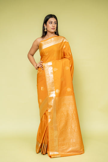 Mustard Banarasi Silk Saree With Unstitched Blouse