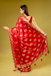 Red Banarasi Silk Embroidered Saree With Unstitched Blouse