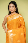 Mustard Banarasi Silk Saree With Unstitched Blouse