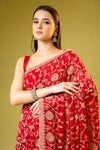 Red Georgette Embroidered Saree With Unstitched Blouse