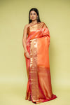 Rust Banarasi Silk Saree With Unstitched Blouse