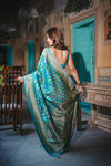 Soft Hues Rama Banarasi Silk Saree With Unstitched Blouse