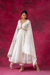 White Georgette Readymade Suit And Pant With Georgette Dupatta