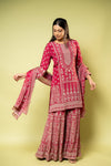 Maroon Crepe Readymade Sharara Set With Crepe Dupatta