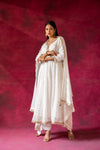 White Georgette Readymade Suit And Pant With Georgette Dupatta