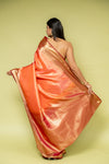 Rust Banarasi Silk Saree With Unstitched Blouse