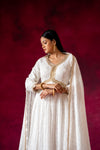 White Georgette Readymade Suit And Pant With Georgette Dupatta