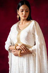 White Georgette Embroidered Readymade Suit With Dupatta