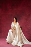 White Georgette Readymade Suit And Pant With Georgette Dupatta