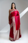 Maroon Banarasi Silk Saree With Unstitched Blouse