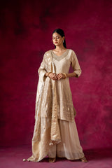 Tussar Georgette Readymade Sharara Set With Organza Dupatta