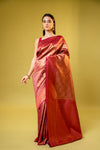 Coral Banarasi Silk Saree With Unstitched Blouse