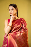 Coral Banarasi Silk Saree With Unstitched Blouse