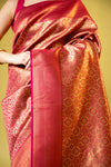 Coral Banarasi Silk Saree With Unstitched Blouse