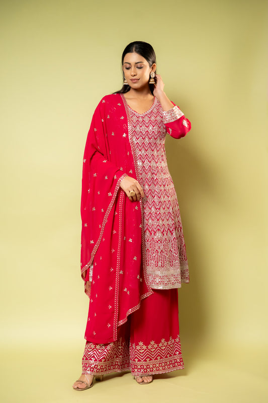 Rani Georgette Readymade Sharara Set With Georgette Dupatta