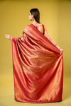 Coral Banarasi Silk Saree With Unstitched Blouse