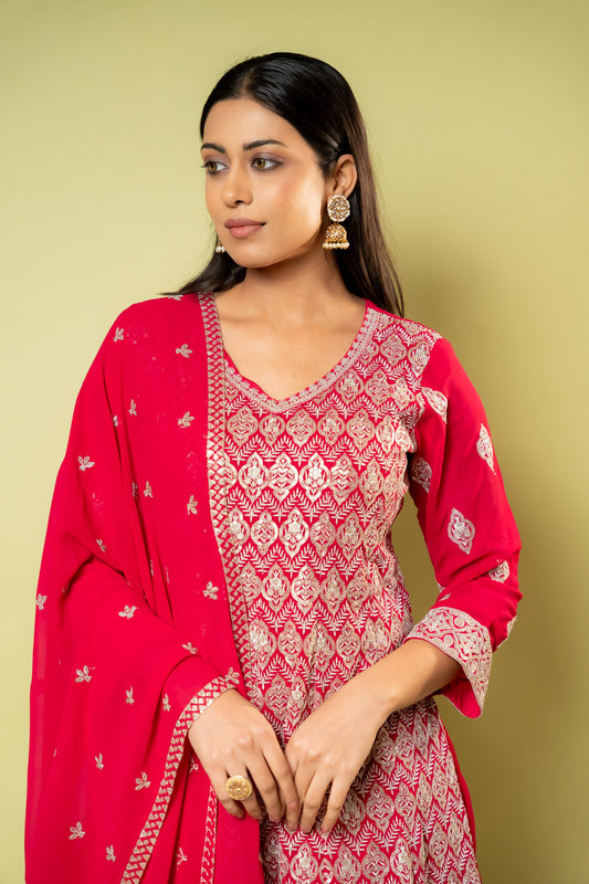 Rani Georgette Readymade Sharara Set With Georgette Dupatta