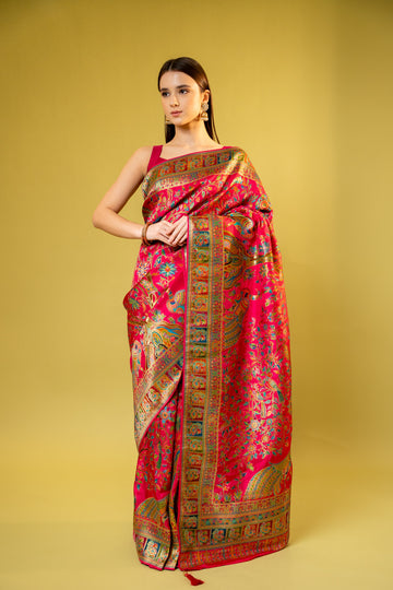 Rani Banarasi Silk Saree With Unstitched Blouse